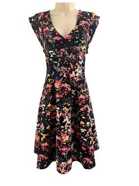 Belle‎ & Sky Watercolor Floral Print Sleeveless Fit & Flare Scuba Dress Size L